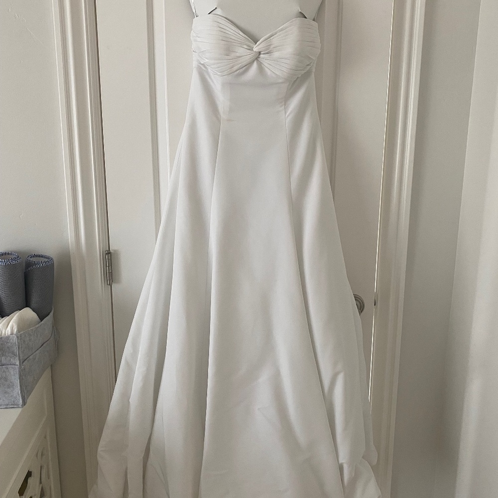 David's Bridal - Strapless White Satin Formal Dress - Size 10